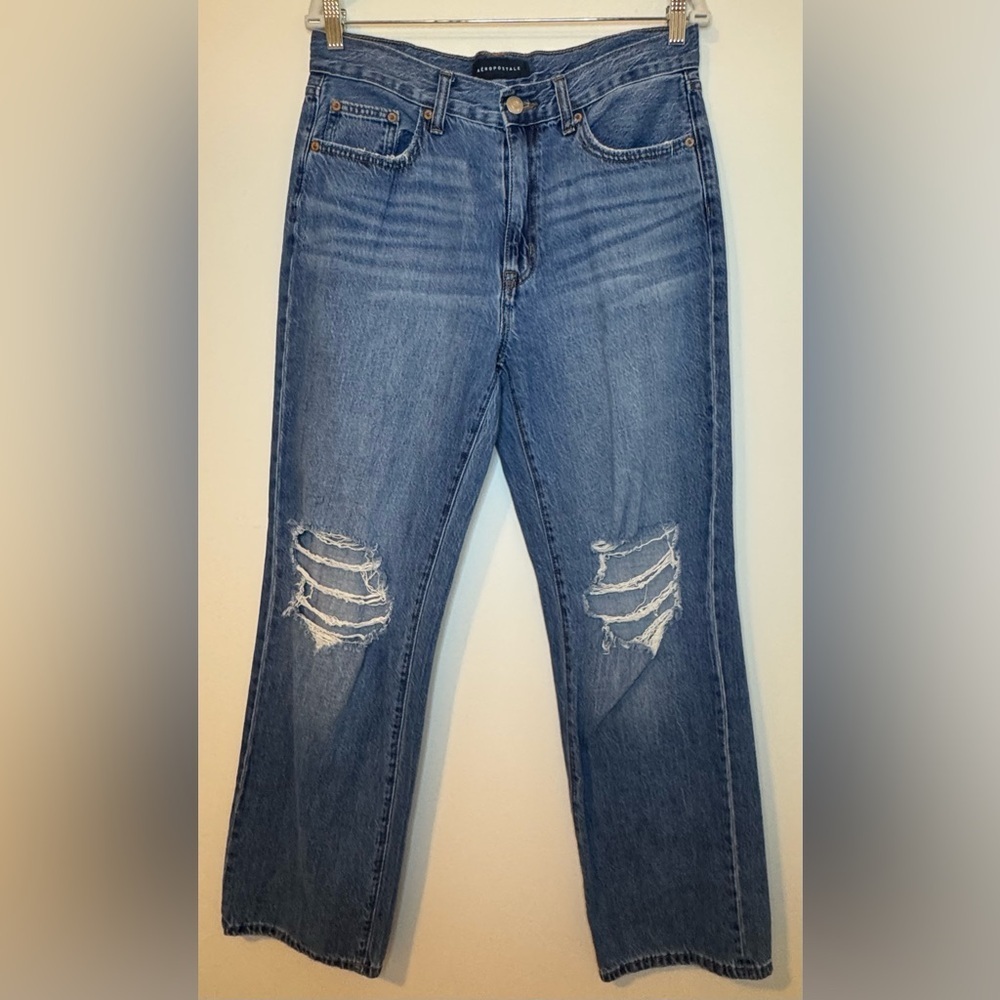 Aeropostale Women's Skater High Rise Blue Distressed Jeans Size 6